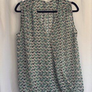 CAbi Tweet Bird print faux wrap top Size M GUC
